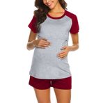 MaNMaNing Crewneck Patchwork Kırmızı Kısa Kollu Kadın Hamile Şort Pijama