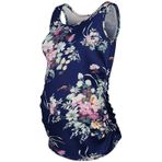 MaNMaNing Crewneck Tank Top Koyu Mavi Esnek Rahat Kolsuz Kadın Hamile Bluz