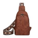 MaNMaNing Crossbody çanta kadınlar için askılı çanta vücut çantası moda Crossbody çanta göğüs çantası ayarlanabilir gitar askısı ile seyahat bayanlar küçük deri Hobos, kahverengi, One Size