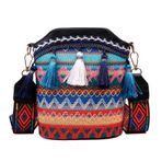 MaNMaNing Crossbody çanta kadınlar için nedensel Crossbody çanta etnik püskül Sling çanta bayanlar orta seyahat Tote bayanlar orta su geçirmez telefon çantası, siyah, One Size