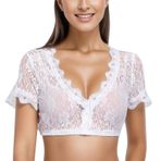 MaNMaNing Dirndl atlet kadın dantel askılı siyah iç çamaşırı geleneksel bluz kadın Oktoberfest bira festivali Basic Top, Beyaz, XL