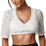 MaNMaNing Dirndl atlet kadın dantel askılı siyah şık geleneksel bluz kadın Oktoberfest Basic için, Beyaz, L
