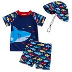 MaNMaNing Erkek çocuk üç parçalı mayo, şapkalı, ayrı Rashguard yüzme tişörtü ve şortu, çocuk, yüzme, plaj, havuz, 0, 4 yaş, üç parçalı mayo, erkek çocuk, yaz, plaj, Lacivert, 2-3 Yaşe