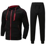 MaNMaNing Erkek eşofman takımı, pamuk, kapüşonsuz, polar astarlı, sıcak boş zaman kıyafeti, kapüşonlu ceket, rahat sweatshirt ve antrenman pantolonu, polyester Xl, Siyah, XL