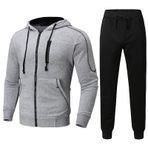 MaNMaNing Erkek eşofman takımı, pamuk koşu kıyafeti, boş zaman kıyafeti, kapüşonlu ceket, erkekler için, kapüşonlu ve spor pantolonu, Tech polar dış mekan, Gri, XXL