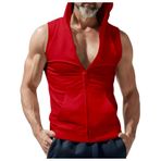 MaNMaNing Erkek Fermuarlı Kapüşonlu Hırka Günlük Yelek Kolsuz Erkek Spor Ceket (Red, M)