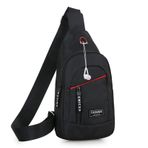 MaNMaNing Erkek Sling Göğüs Çantası Croosbody Büyük Moda Fermuarlı Rahat Omuz Çantası Kulaklık Kablosu Bağlantı Noktası Messenger Çanta İş Seyahat Spor için, siyah, One Size