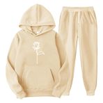 MaNMaNing Erkek sonbahar seti, kapüşonlu kazak, çiçek desenli ve püsküllü pantolon, gündelik, sportif, üniseks, erkek spor seti, Bej, 3XL