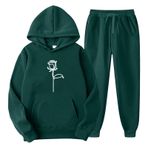 MaNMaNing Erkek sonbahar seti, kapüşonlu kazak, çiçek desenli ve püsküllü pantolon, gündelik, sportif, üniseks, erkek spor seti, koyu yeşil, L