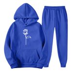 MaNMaNing Erkek sonbahar seti, kapüşonlu kazak, çiçek desenli ve püsküllü pantolon, gündelik, sportif, üniseks, erkek spor seti, Mavi, XL
