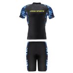 MaNMaNing Erkek yaz yüzme seti, Rash Guard ve yüzme şortu, UPF 50+ güneş koruması, nefes alır, plaj ve havuz için ideal, erkek banyo seti (, Mavi, L