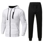MaNMaNing Eşofman takımı, erkek pamuk, antrenman kıyafeti, boş zaman kıyafeti, kapüşonlu ceket, rahat sweatshirt ve antrenman pantolonu, polyester 4XL, Beyaz, XL