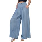 MaNMaNing Faryed Mavi Light Blue Yüksek Belli Esnek Gevşek Fit Uzun Bacak Kadın Pantolon