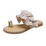 MaNMaNing Flip Flop Bohemian Moda İnci Kollu Düz Rahat Bej Kadın Sandalet