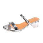 MaNMaNing Flip Flop Gümüş Şeffaf Kare Topuk Rahat Kadın Terlik