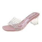 MaNMaNing Flip Flop Yaz Desen Moda Yapay Elmas İnci Şeffaf Kare Topuk Rahat Pinguin Gri Kadın Sandalet