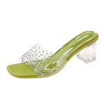 MaNMaNing Flip Flop Yaz Desen Moda Yapay Elmas İnci Şeffaf Kare Topuk Rahat Yeşil Kadın Sandalet