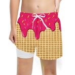 MaNMaNing Genç yüzme şortu, buz waffle baskılı, ayarlanabilir bel, yaz plaj havuzu, rahat, 5, 14 yaş, yüzme şortu, erkek çocuk, yaz, Wassermelonenrot, 10-12 Yaşe