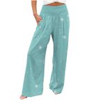 MaNMaNing Geniş bacak pantolon kadınlar için rahat bol cepler ile pantolon hafif yüksek belli ayarlanabilir kravat düğüm pantolon yaz ipli yürüyüş culottes yaz kırpılmış iş giysisi, yeşil (Mint