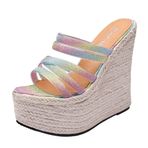 MaNMaNing Glitter Toe Lady Açık Platform Ultra Yüksek Topuklu Kama Kadın Terlik