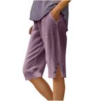 MaNMaNing Hafif kadın plaj şortu, cepli ve lastik bantlı, rahat, nefes alır, yazlık, rahat, kısa pantolon, kadın, basic rahat, Mor, L