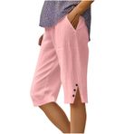 MaNMaNing Hafif kadın plaj şortu, cepli ve lastik bantlı, rahat, nefes alır, yazlık, rahat, kısa pantolon, kadın, basic rahat, Pembe., M