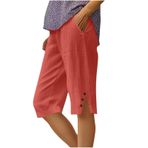 MaNMaNing Hafif kadın plaj şortu, cepli ve lastik bantlı, rahat, nefes alır, yazlık, rahat, kısa pantolon, kadın, basic rahat, Wassermelonenrot, L