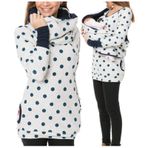 MaNMaNing Hamileler için Bebek Taşımalı Kapşonlu Nokta Tasarımlı Beyaz Renk Sweatshirt