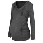 MaNMaNing Hoodie Koyu Gri V Boyun Uzun Kollu Kadın Hamile Bluz