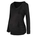 MaNMaNing Hoodie Siyah V Boyun Uzun Kollu Kadın Hamile Bluz