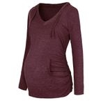 MaNMaNing Hoodie Windsor Mavi V Boyun Uzun Kollu Kadın Hamile Bluz