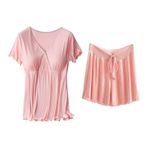 MaNMaNing IS8JlY1C6 Açık Pembe Renk Pamuklu Emzirme Cepli Kadın Hamile Pijama Seti