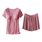 MaNMaNing IS8JlY1C6 Pembe Renk Pamuklu Emzirme Cepli Kadın Hamile Pijama Seti