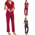 MaNMaNing Kadın annelik hemşirelik pijama seti emzirme kısa kollu Crewneck üstleri sevimli baskılı uzun pantolon bayanlar yumuşak esnek gebelik kıyafeti, windsor mavi, XL