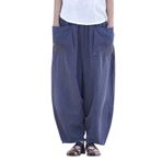 MaNMaNing Kadın Bol Pantolon Günlük Yaz Retro Düz Pantolon Cepli Düz Pamuklu Pantolon Akıcı Yüksek Bel Egzersiz Pantolonları Yaz Çan Alt Parça İş Elbisesi Hamile Büyük Boy İş Pantolonu, koyu mavi, L