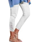 MaNMaNing Kadın dantelli tayt, yüksek bel ve streç, 7/8 yazlık rahat, dar pantolon, kadın, elastik, nefes alır, basic, Beyaz, 3XL