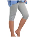 MaNMaNing Kadın dantelli tayt, yüksek bel ve streç, 7/8 yazlık rahat, dar pantolon, kadın, ultra elastik, nefes alır, rahat, Gri, XL
