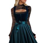 MaNMaNing Kadın Dirndl bluz dantel trompet kollar bele oturan geleneksel bluz Oktoberfest için seksi iç çamaşırı bluz, Siyah, M