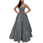 MaNMaNing Kadın Düz Renk Moda Straplez Parlak Evaze Dar Kesim Abiye Elbise (Gri, XL)