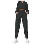 MaNMaNing Kadın Düz Renk Polar Sweatshirt ve Pantolon Günlük Takım Elbise İki Parça Takım (Gri, M)