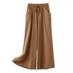 MaNMaNing Kadın geniş bacak pantolon rahat bol düz pantolon cep elastik bel pantolon dökümlü kapri eşofman hamile çan alt yürüyüş pantolonu yaz ipli parça culottes, haki, L