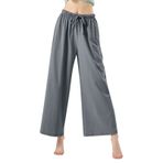 MaNMaNing Kadın geniş bacak pantolon rahat bol pamuk mavi tayt eşofman altı Jogger pantolon Boho kırpılmış parça iş kıyafeti hamile büyük boy salon culottes analık kırpılmış salon pantolon, koyu gri,