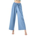 MaNMaNing Kadın geniş bacak pantolon rahat bol pamuk mavi tayt eşofman altı Jogger pantolon Boho kırpılmış parça iş kıyafeti hamile büyük boy salon culottes analık kırpılmış salon pantolon, mavi