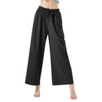 MaNMaNing Kadın geniş bacak pantolon rahat bol pamuk mavi tayt eşofman altı Jogger pantolon Boho kırpılmış parça iş kıyafeti hamile büyük boy salon culottes analık kırpılmış salon pantolon, siyah, L