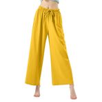 MaNMaNing Kadın geniş bacak pantolon rahat bol pamuk mavi tayt eşofman altı Jogger pantolon Boho kırpılmış parça iş kıyafeti hamile büyük boy salon culottes analık kırpılmış salon pantolon, Yellow, M