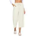 MaNMaNing Kadın Geniş Paça Pantolon Günlük Bol Elastik Bel Konik Büzgülü Pantolon Boho Kapri Lounge Pantolonları Akıcı Elastik Bel İş Eşofman Akıcı Çan Alt Yürüyüş Eşofman, bej, XL