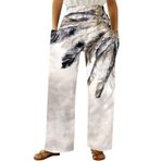 MaNMaNing Kadın Geniş Paça Pantolon Günlük Bol Tatil Aztek Baskılı Elastik Bel Cepli Pantolon Yaz Yüksek Bel Yürüyüş Pantolonu Y2K Çan Alt Yürüyüş İş Kıyafeti Boho Çan Alt Egzersiz Pantolonu, bej, XXL