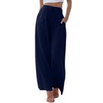 MaNMaNing Kadın Geniş Paça Pantolon Günlük Bol Yüksek Belli Moda İpli Elastik Rahat Düz Bacak Cepli Uzun Pantolon Yaz Çan Alt Salon Eşofman Y2K Kapri Lounge Eşofman, koyu mavi, L