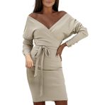 MaNMaNing Kadın Günlük Elbiseler 2023 Uzun Kollu Kokteyl Resmi Düğün Bodycon Seksi Mini Elbise İş Hamile Elbisesi, haki, 3XL