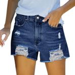 MaNMaNing Kadın Günlük Yırtık Kot Şort Orta Bel Eskitilmiş Faryed Esnek Ra_w Etek Dar Kesim Moda Kadın Yazlık Jean Kısa Cepli Pantolon, mavi, M